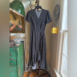 Black and White Buttoned Tie Front Maxi Dress